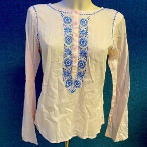 Light pink and blue embroidery